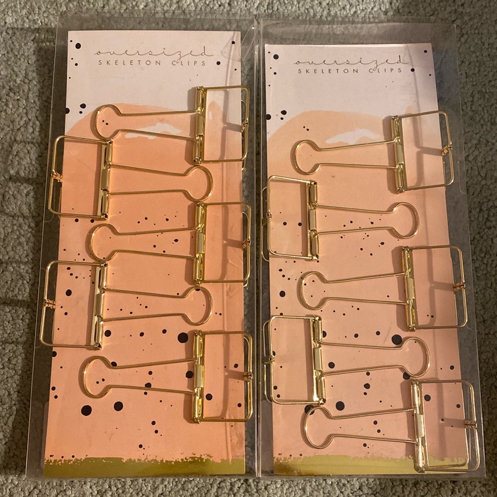 Gold Skeleton Wire Binder Clips set of 5 (x2)